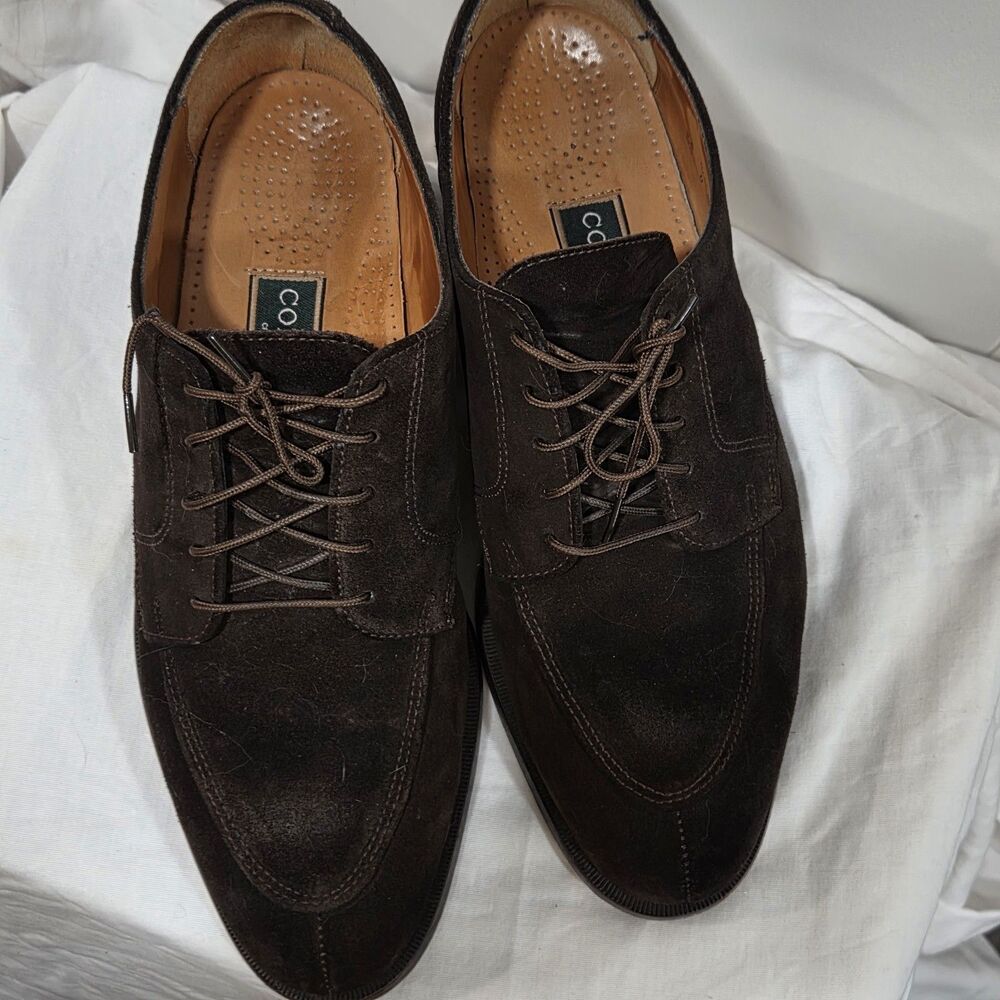 Cole Haan Made in USA Sz 9.5 D Dark Brown Suede Split Toe Derby Oxford Men Shoes - Picture 2 of 16